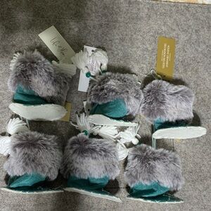 Gnomes Gray and Teal Fur Boot Ornaments Crafts